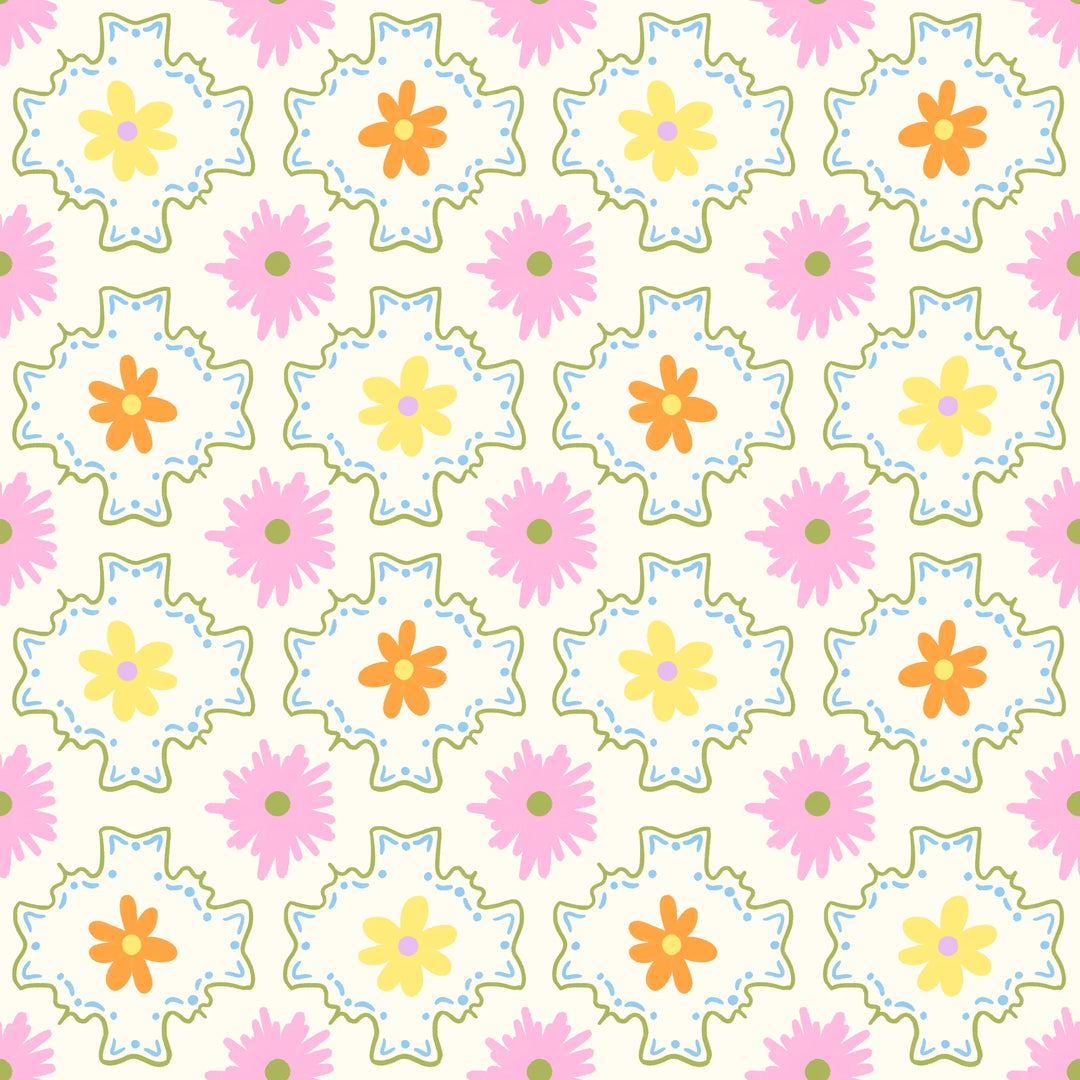 Pattern of colorful flowers on a white background