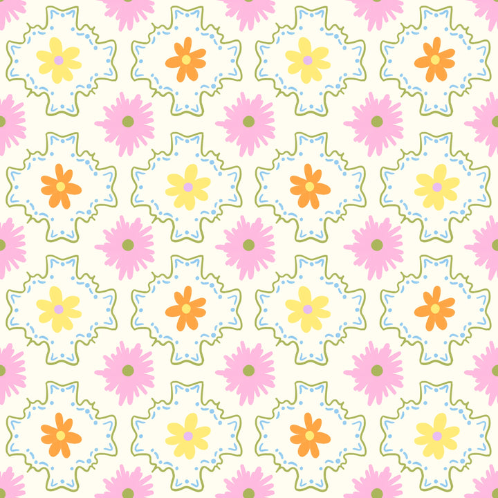 Pattern of colorful flowers on a white background
