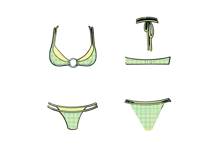 Tequila Swim Mikayla Bikini Set Starfruit gingham flat lay front back view