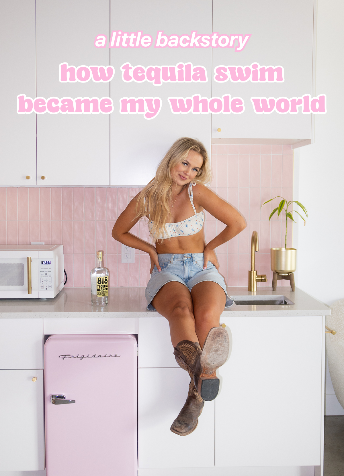 Zayin Brown in a pink kitchen a little backstory on how tequila swim became my whole world
