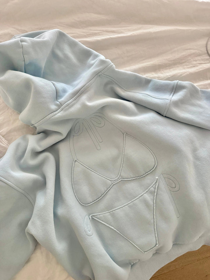 Tequila Swim bunny hoodie back view blue with embroidered detail