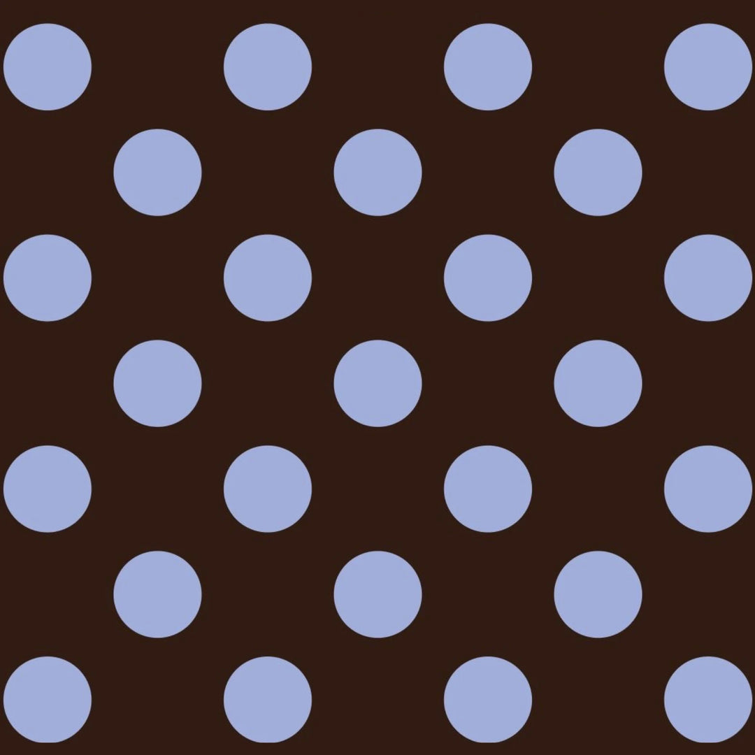 A repeating pattern of light blue polka dots on a dark brown background.