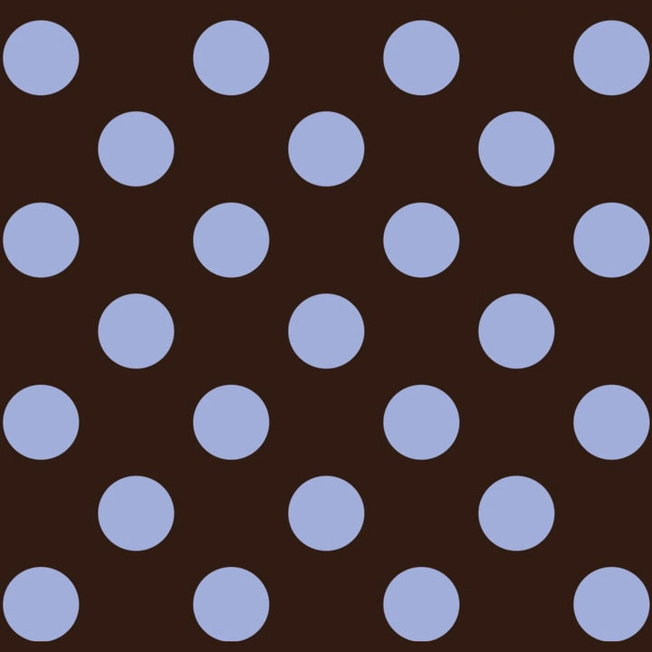 A repeating pattern of light blue polka dots on a dark brown background.